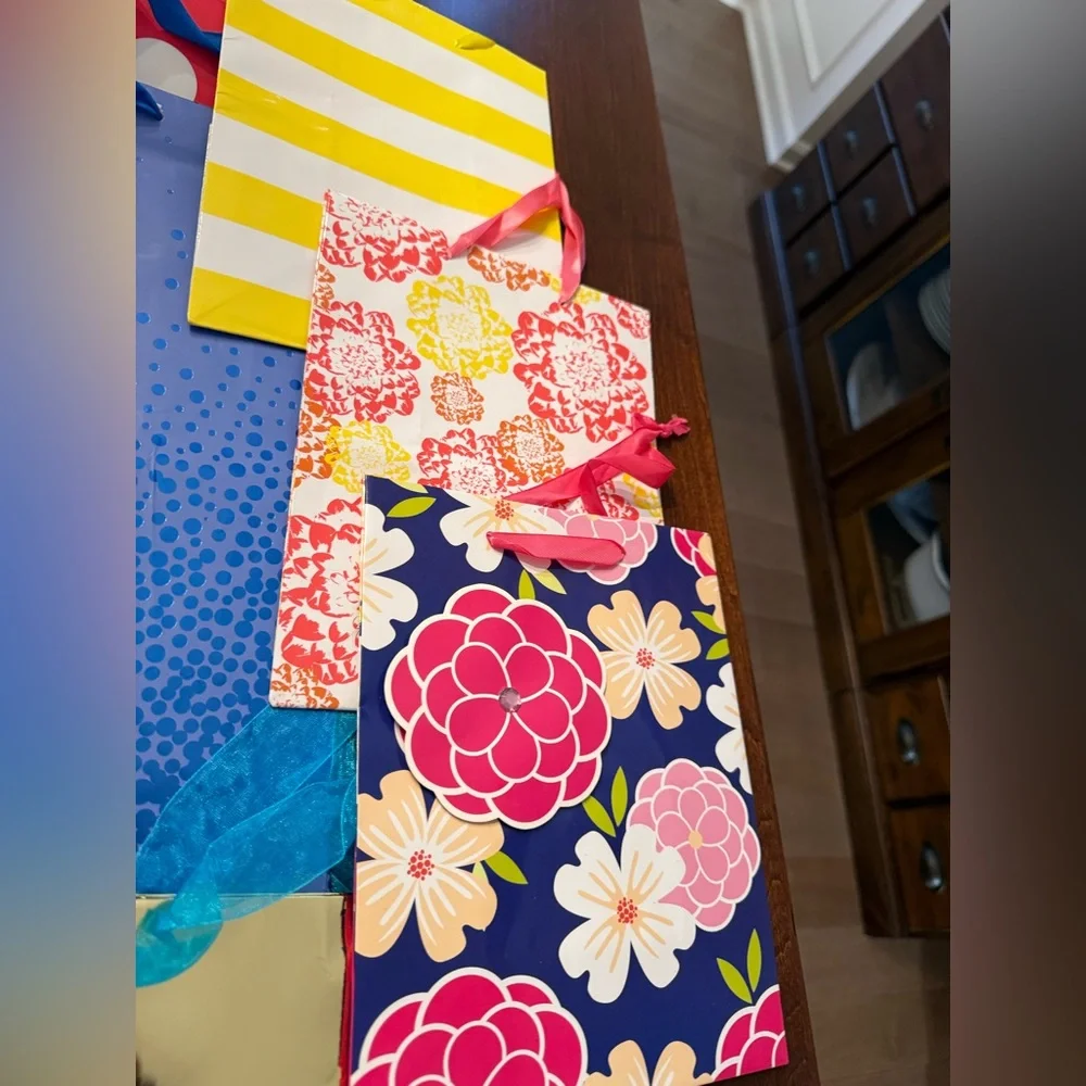 Set of 11 Colorful Gift Bags Set assorted styles and sizes. Total 11 bags